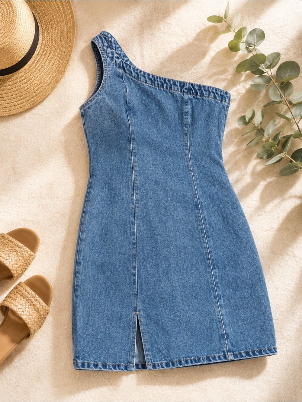 Gianni Bini One-Shoulder Denim Mini Dress in Blue